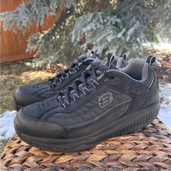Skechers Shape Ups 52000 Black Leather Work, Toning & Walking Sneaker - Picture 1 of 8